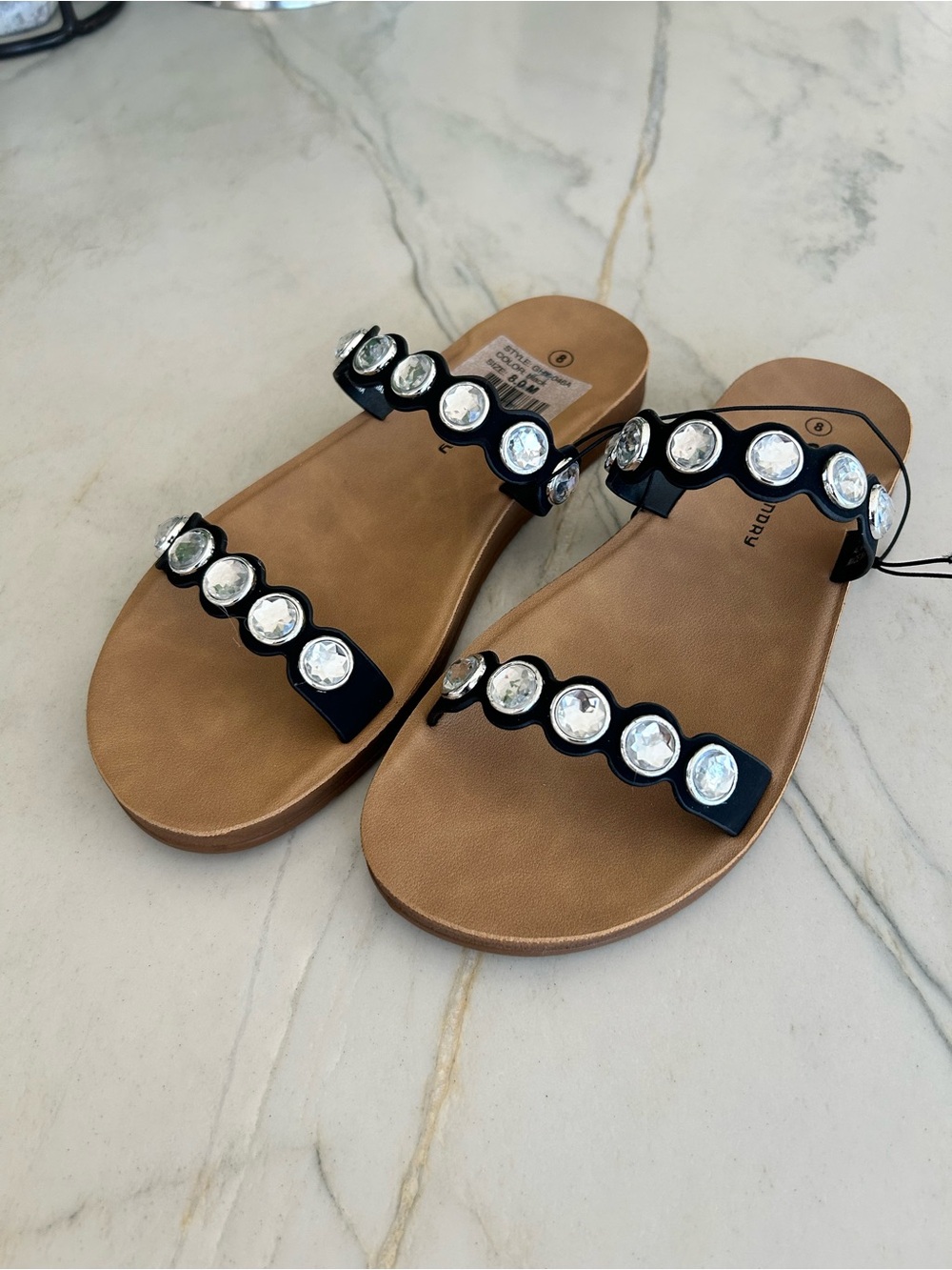 💎 MWT Chinese Laundry Black Crystal Rhinestone Sandals Women Bridal Wedding